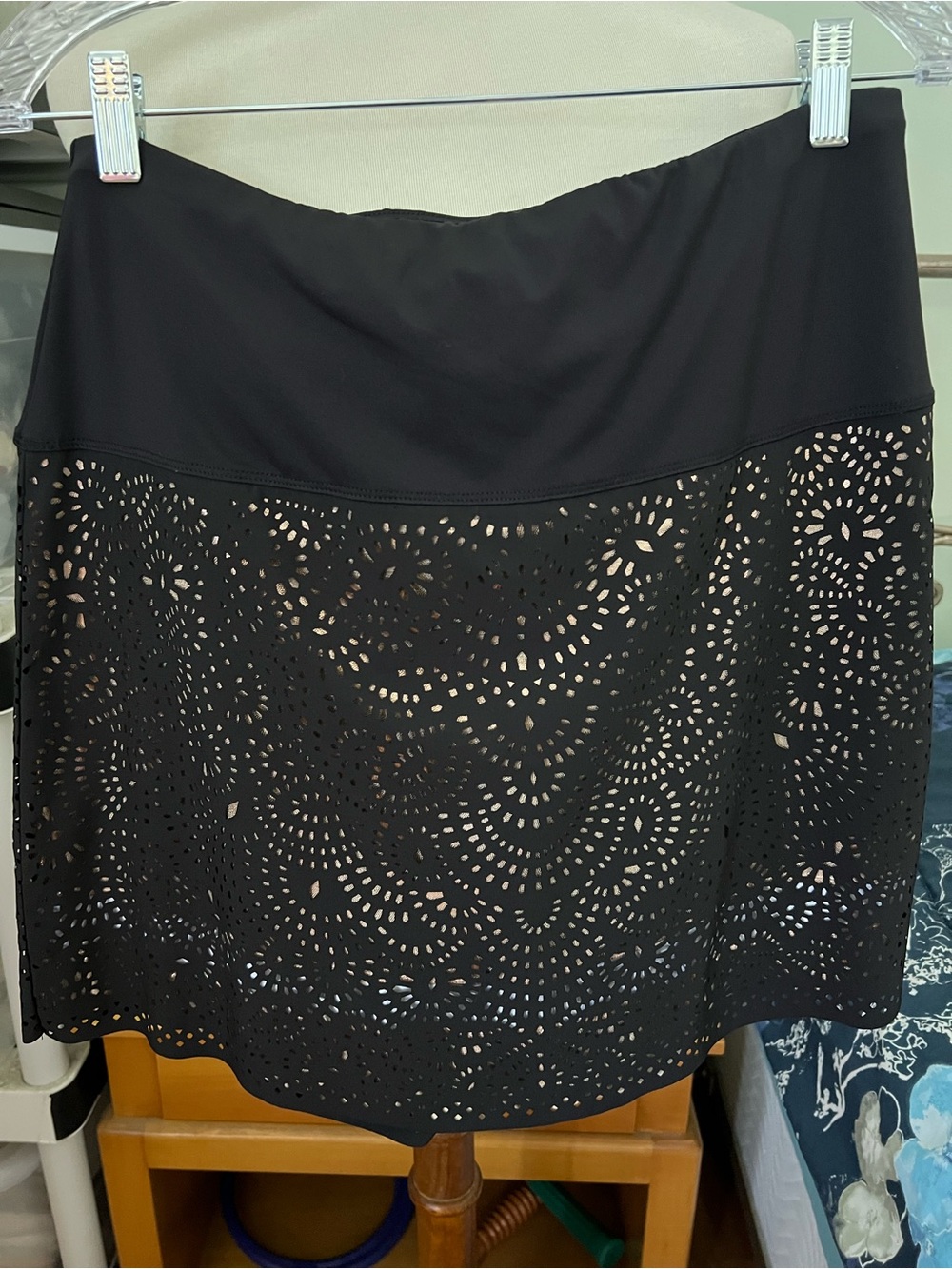 Lucky in Love M(8-10) Women’s Black Laser-Cut Tennis Pickleball Golf Skort